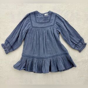 Mango kids blue embroidered cotton dress Size 3-4 Coastal Classic Easter Church
